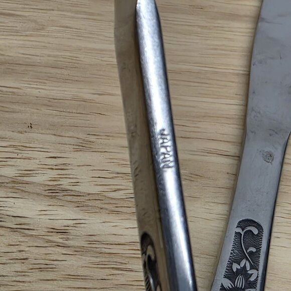 Interpur Stainless Floral flatware 3 Butter Knives glossy Black accents Japan - Picture 5 of 6